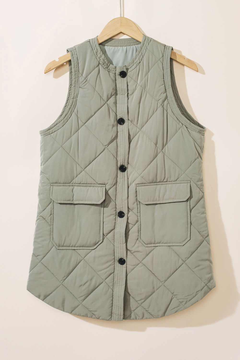 Grass Green Thermal Quilted Pockets Vest Coat - Vesteeto