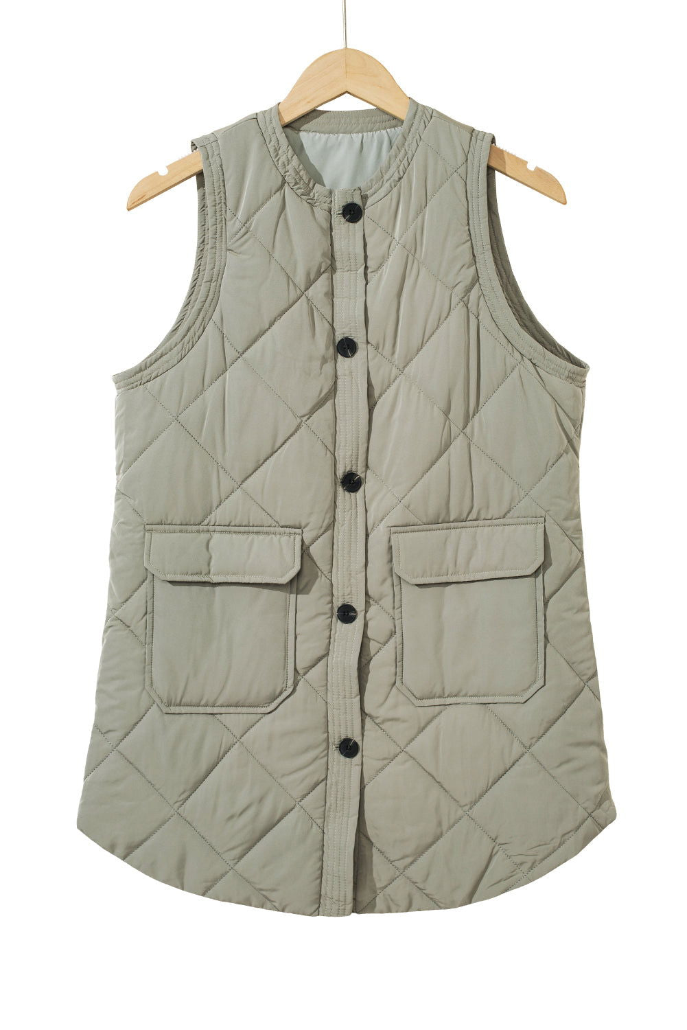 Grass Green Thermal Quilted Pockets Vest Coat - Vesteeto