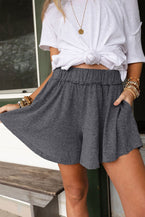 Gray Elastic Waist Side Pocket Culotte Shorts - Vesteeto