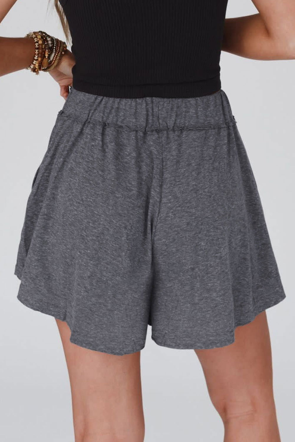 Gray Elastic Waist Side Pocket Culotte Shorts - Vesteeto