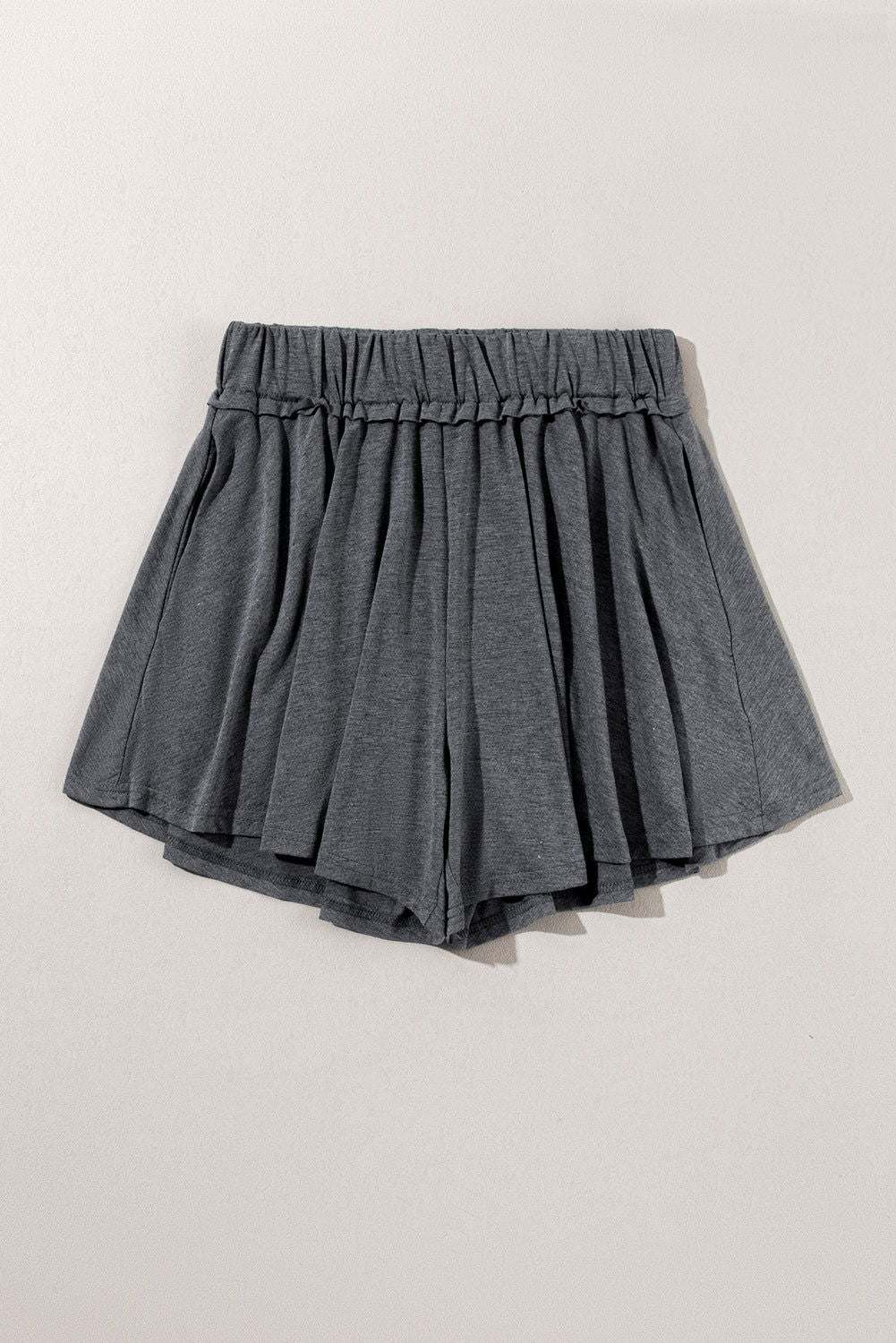 Gray Elastic Waist Side Pocket Culotte Shorts - Vesteeto