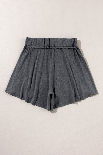 Gray Elastic Waist Side Pocket Culotte Shorts - Vesteeto