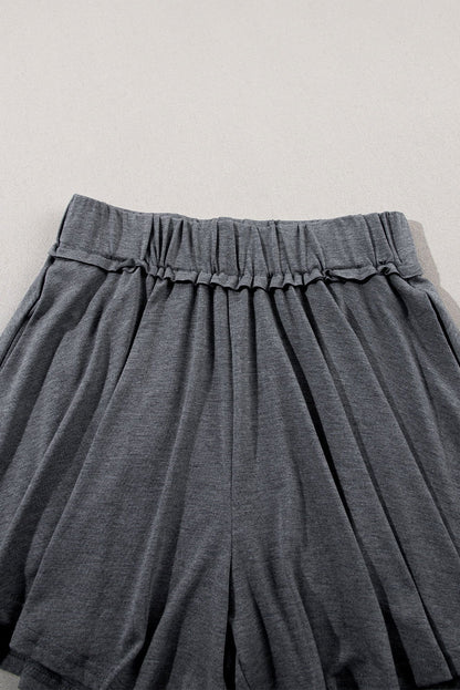 Gray Elastic Waist Side Pocket Culotte Shorts - Vesteeto