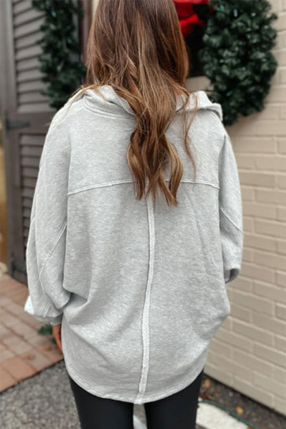 Gray Exposed Seam Pockets Oversized Sweatshirt - Vesteeto