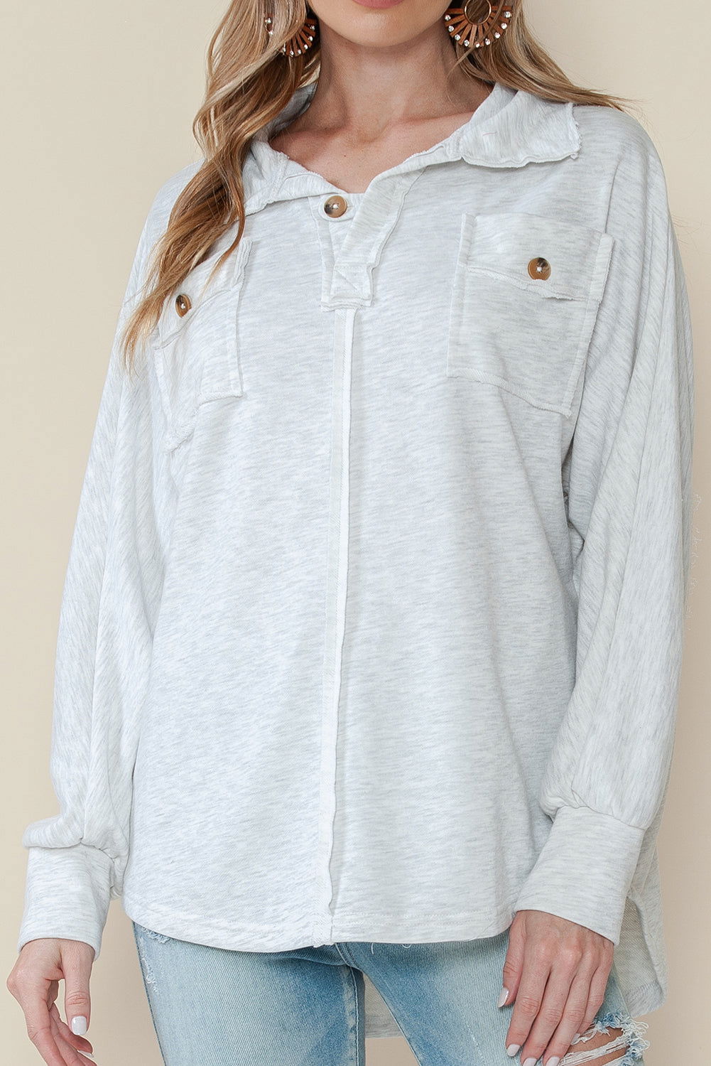 Gray Exposed Seam Pockets Oversized Sweatshirt - Vesteeto