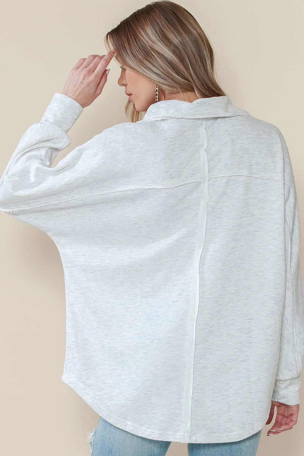 Gray Exposed Seam Pockets Oversized Sweatshirt - Vesteeto