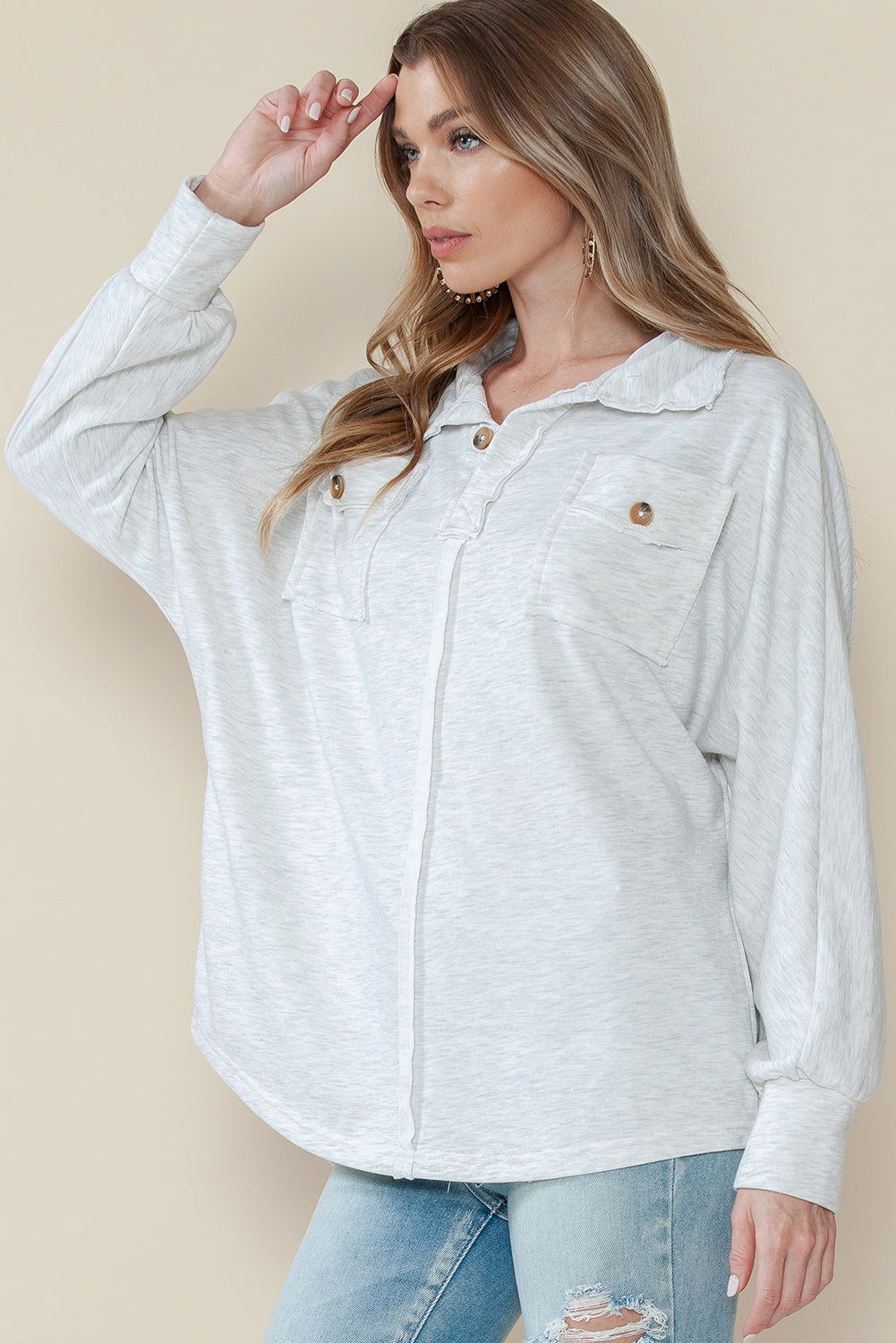 Gray Exposed Seam Pockets Oversized Sweatshirt - Vesteeto