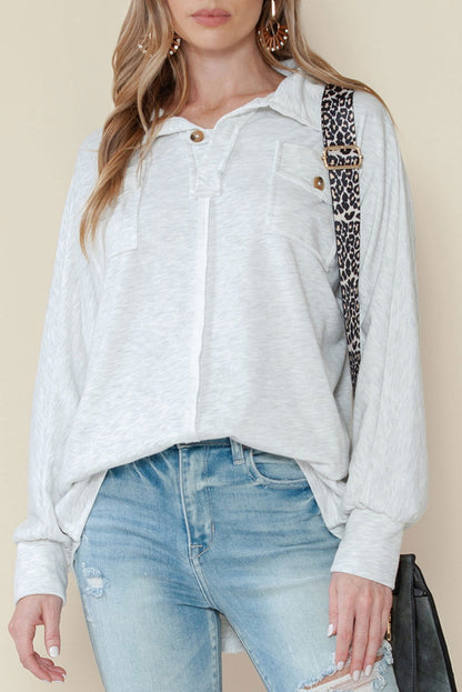 Gray Exposed Seam Pockets Oversized Sweatshirt - Vesteeto