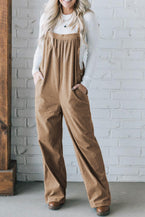 Gray Morn Plain Pocketed Loose Fit Corduroy Overalls - Vesteeto