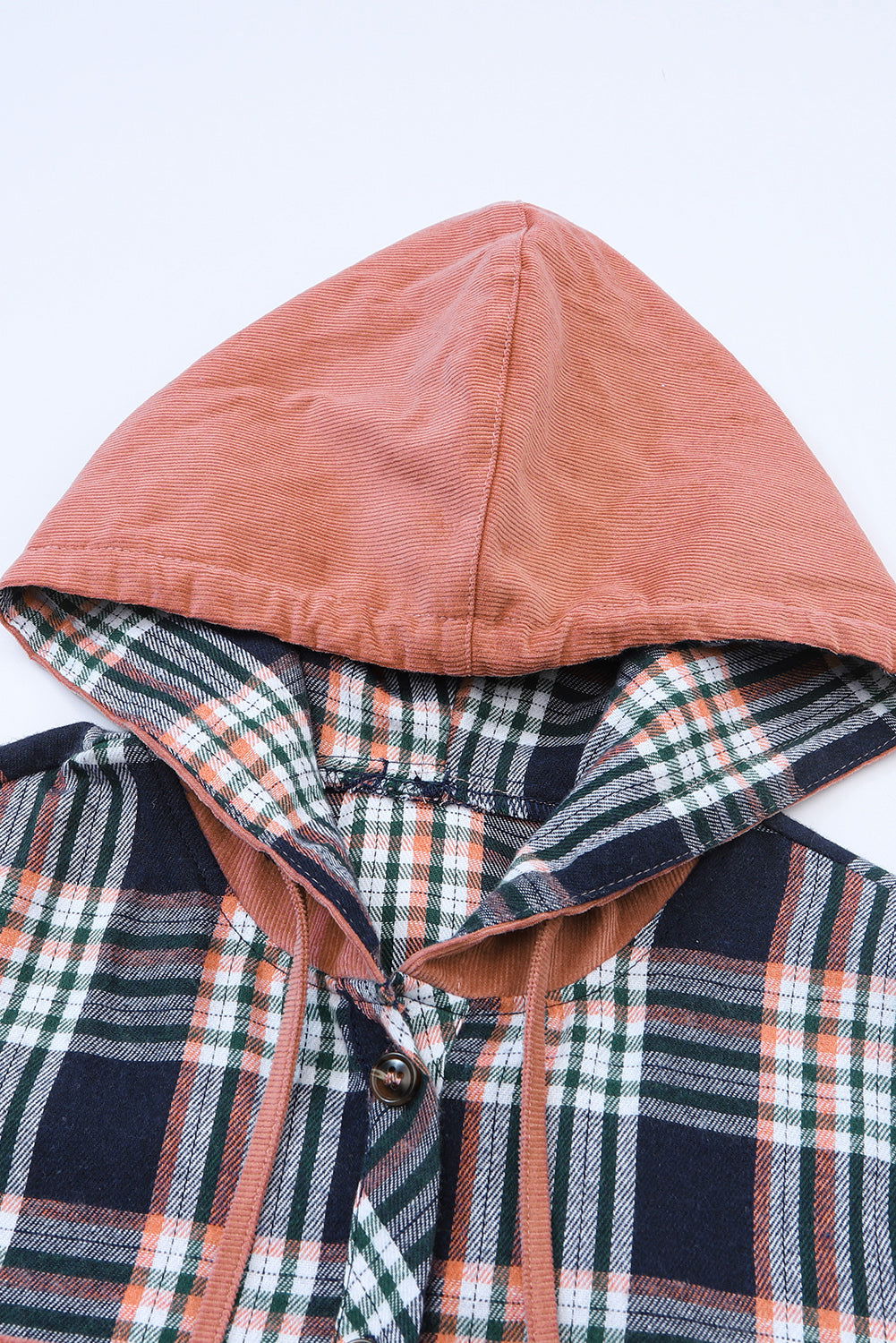 Gray Plaid Pockets Drawstring Hooded Shacket - Vesteeto