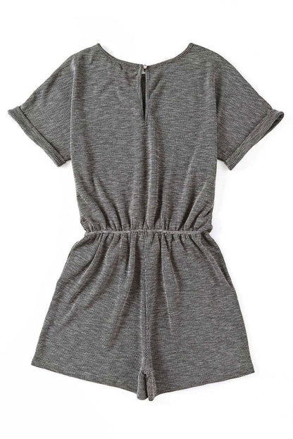 Gray Solid Casual Ribbed Elastic Waist Romper - Vesteeto