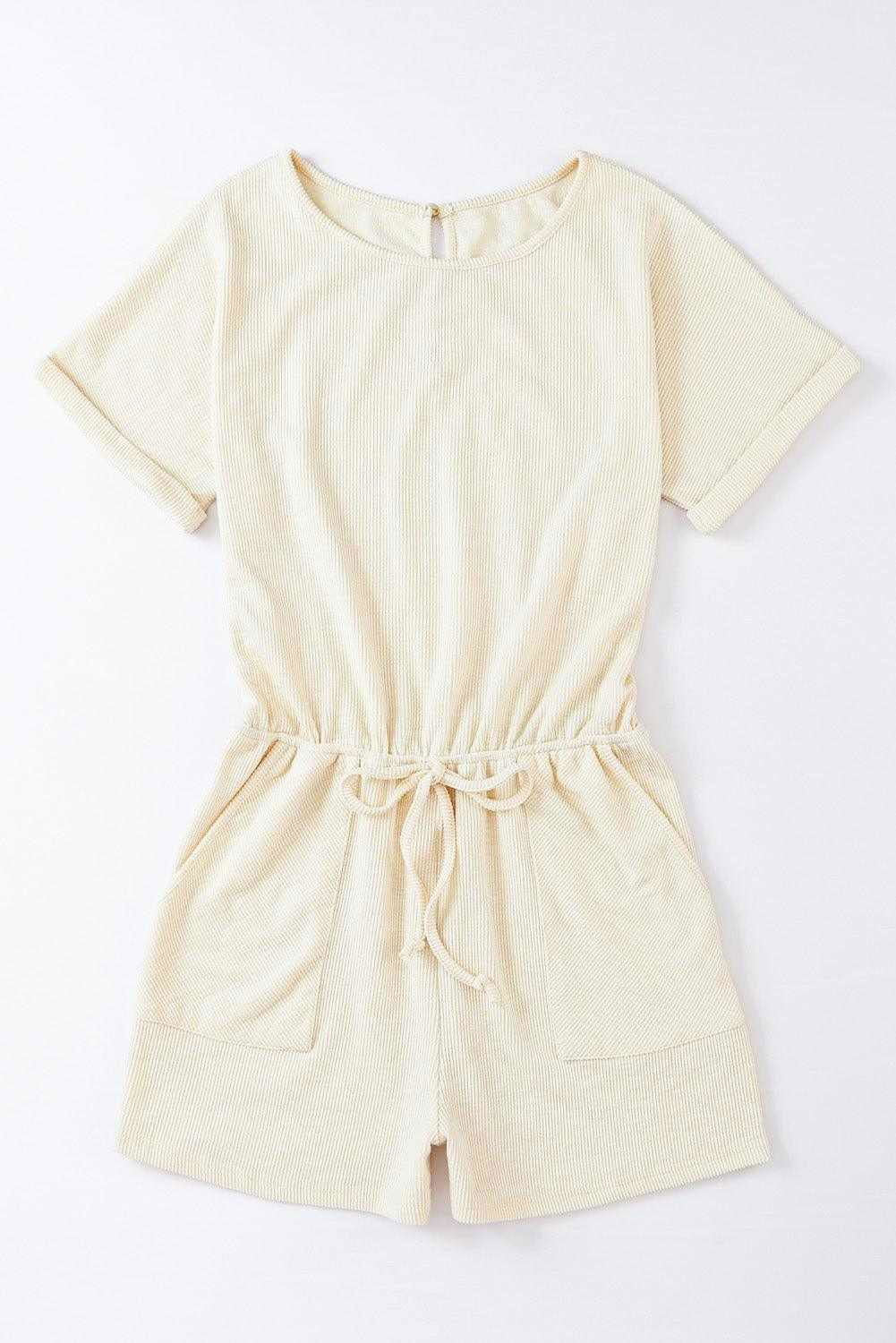 Gray Solid Casual Ribbed Elastic Waist Romper - Vesteeto