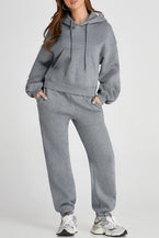 Gray Solid Drop Shoulder Hoodie and Jogger Set - Vesteeto