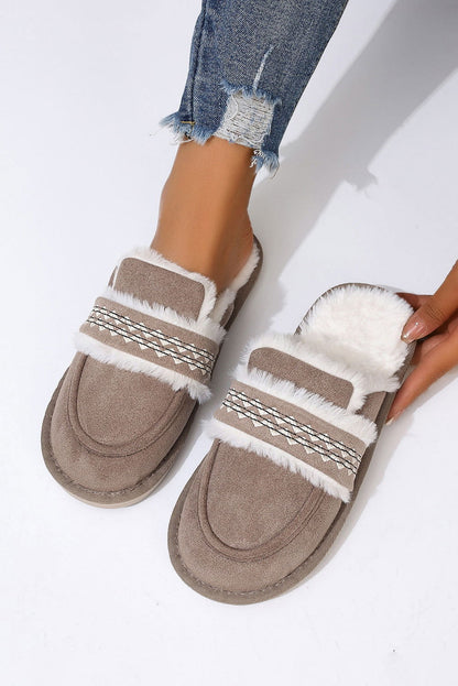 Gray Suede Wavy Striped Plush Lined Home Slippers - Vesteeto