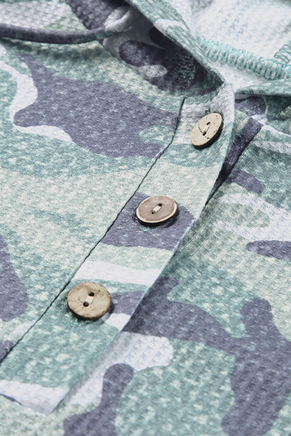 Green Camo Print Button Front Oversize Hoodie - Vesteeto