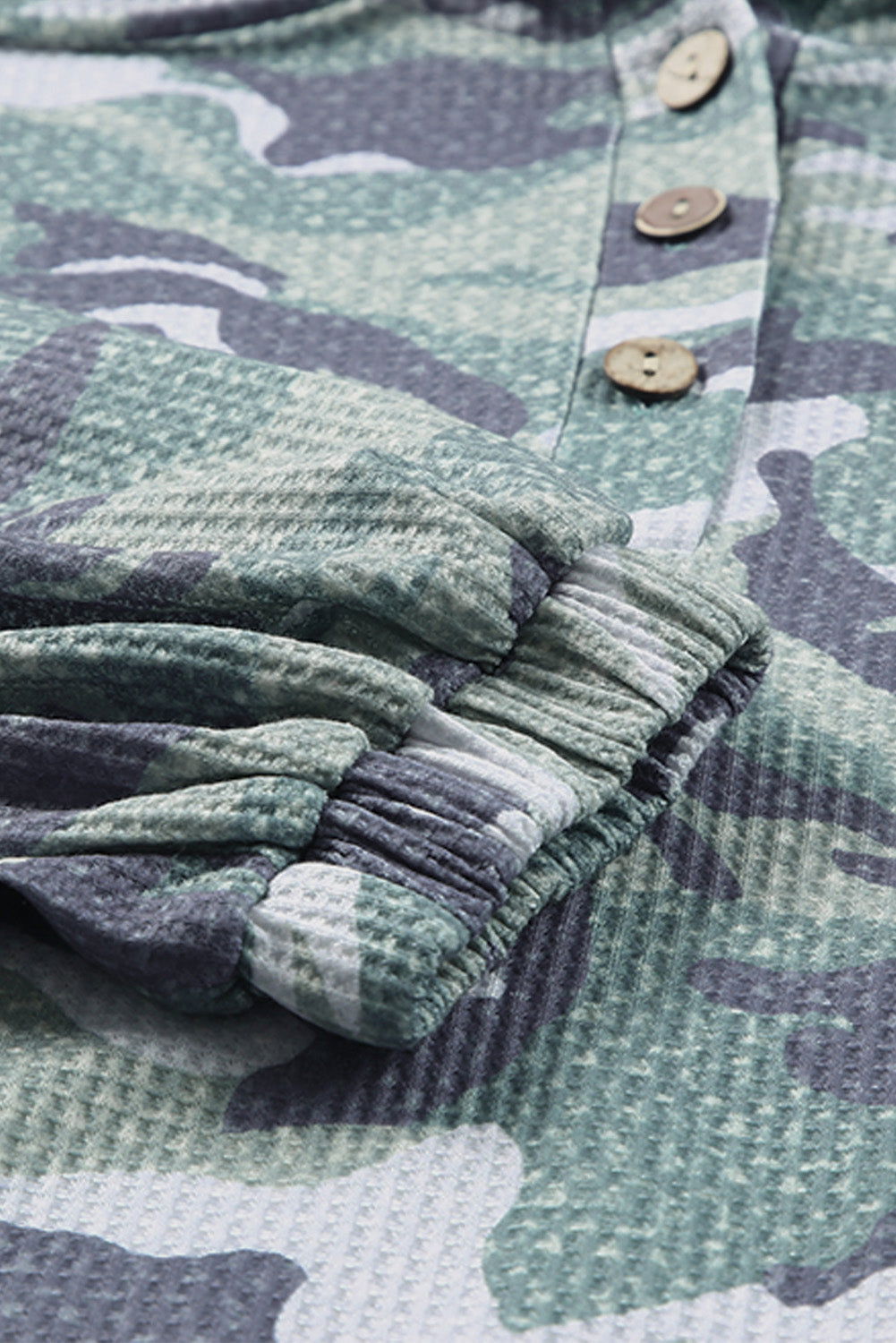 Green Camo Print Button Front Oversize Hoodie - Vesteeto