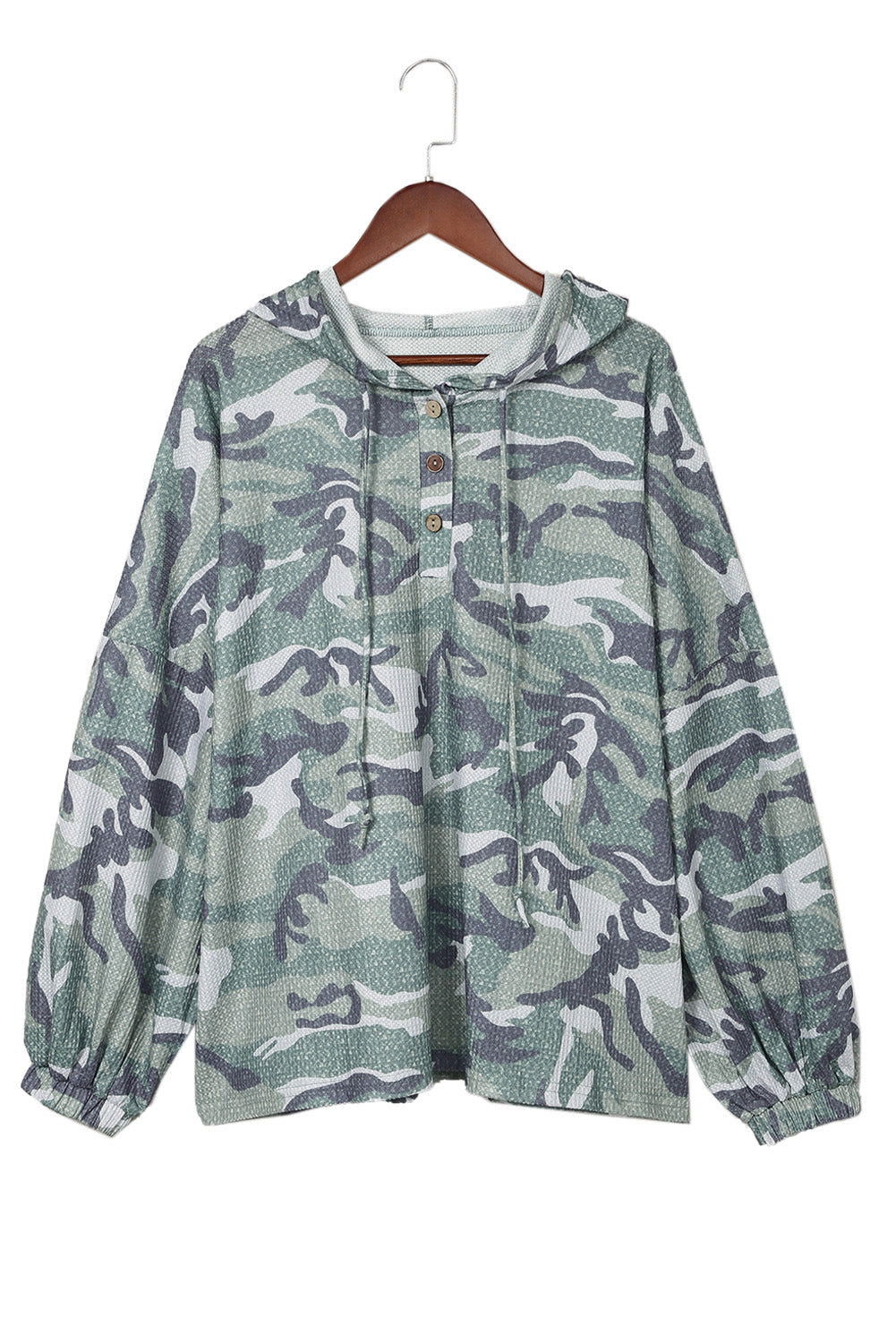 Green Camo Print Button Front Oversize Hoodie - Vesteeto