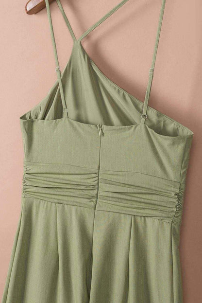 Green Casual Asymmetric Thin Straps Wide Leg Jumpsuit - Vesteeto