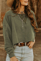 Green Casual Drop Shoulder Cropped Sweatshirt - Vesteeto