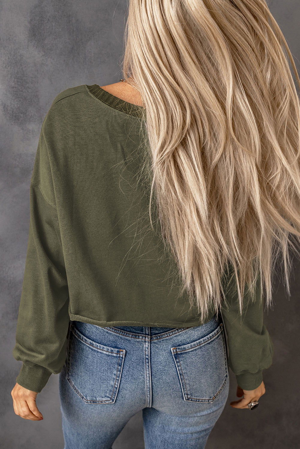 Green Casual Drop Shoulder Cropped Sweatshirt - Vesteeto