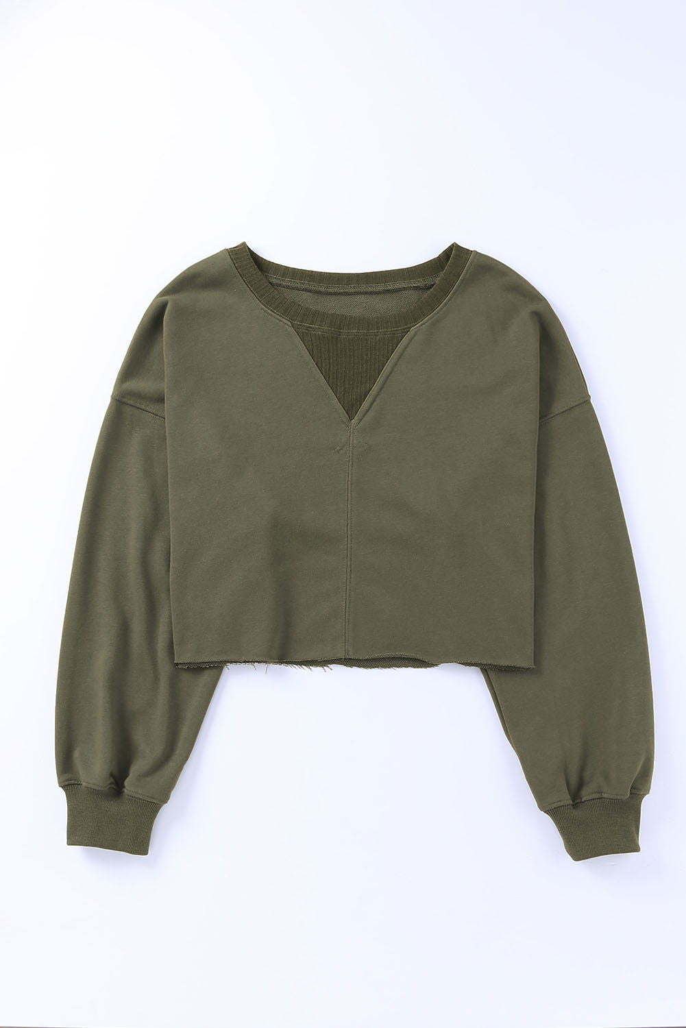 Green Casual Drop Shoulder Cropped Sweatshirt - Vesteeto