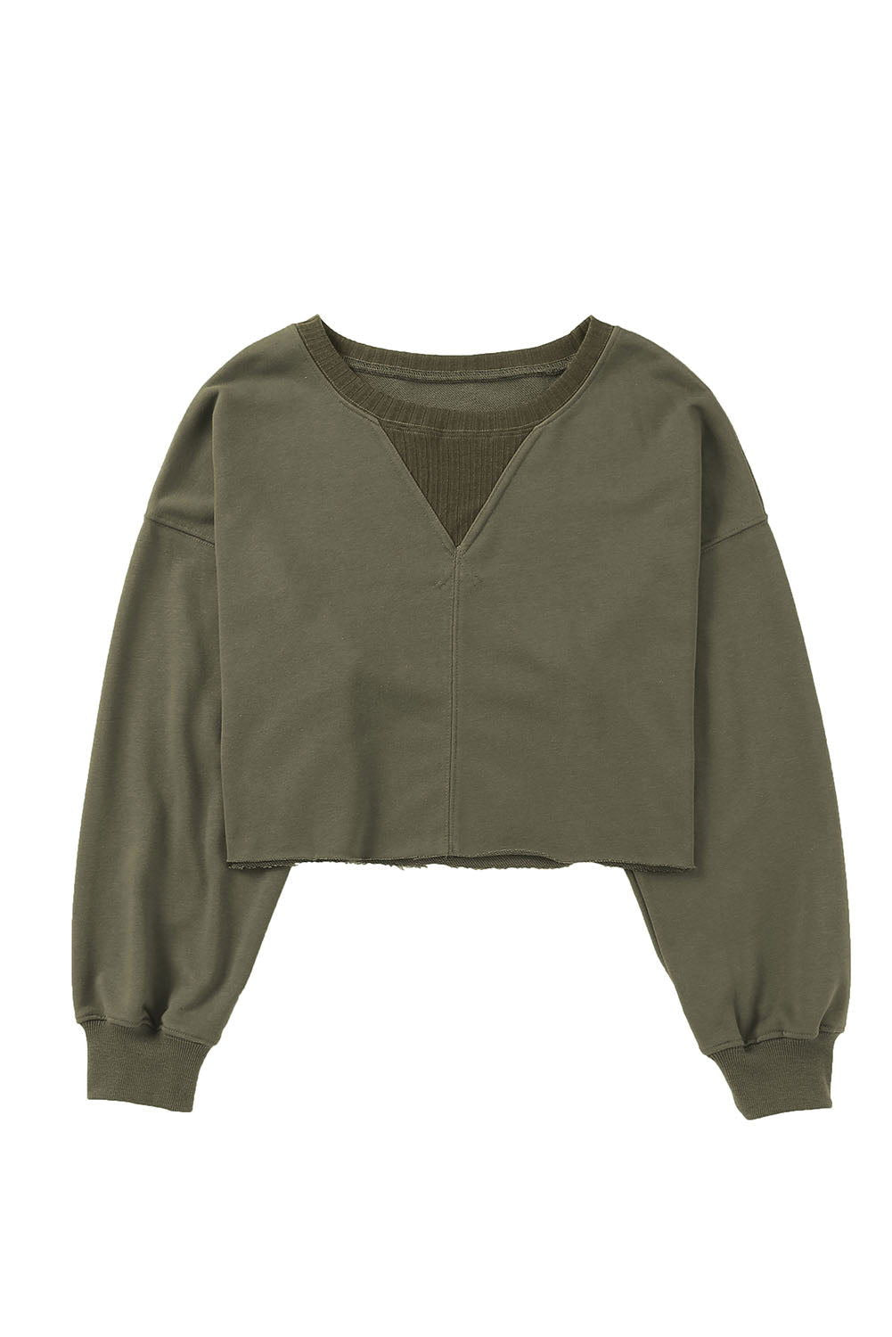 Green Casual Drop Shoulder Cropped Sweatshirt - Vesteeto