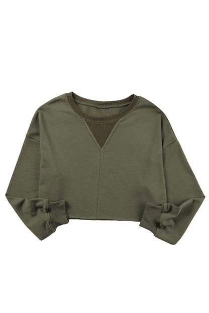 Green Casual Drop Shoulder Cropped Sweatshirt - Vesteeto