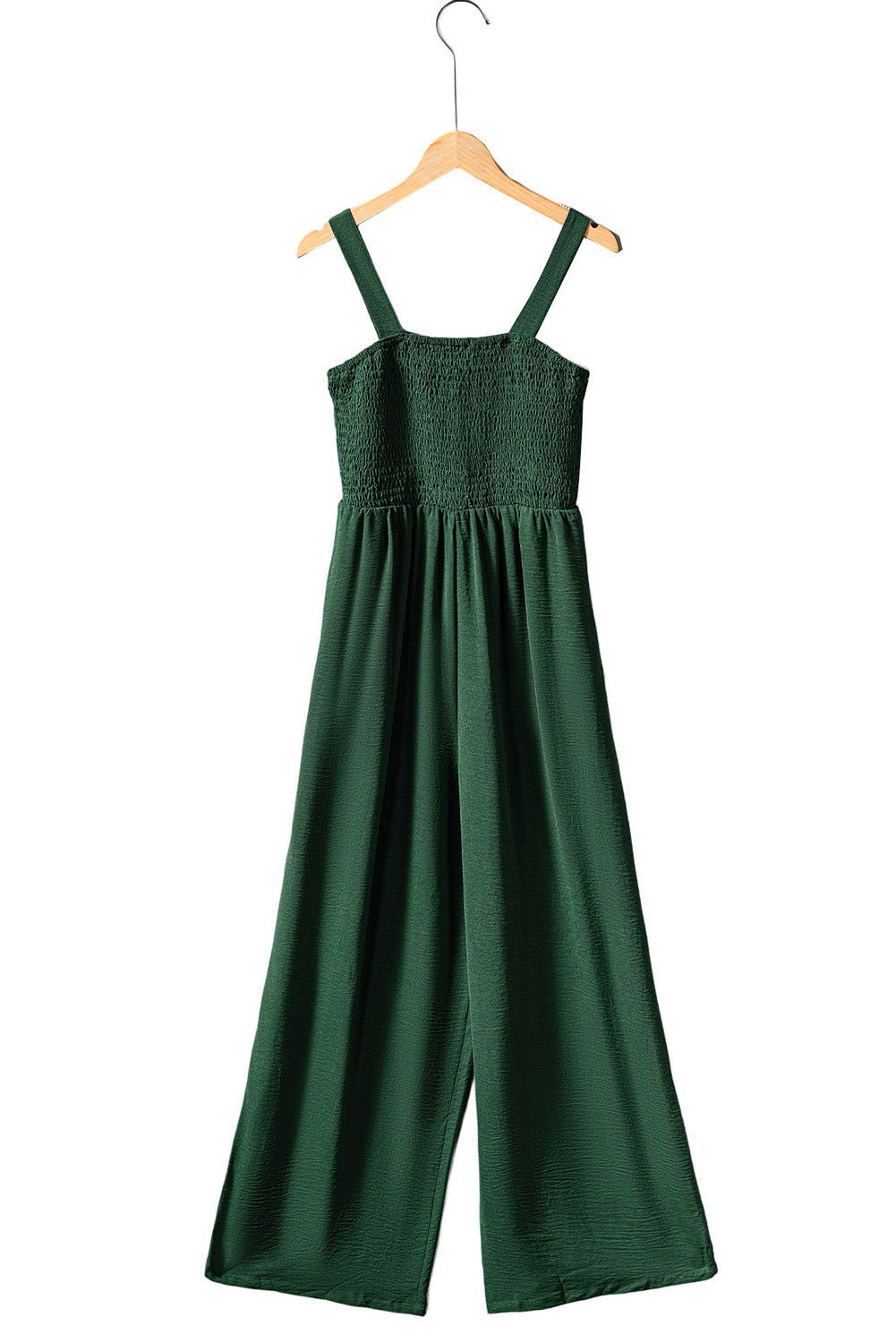 Green Casual Smocked Pocketed Wide Leg Jumpsuit - Vesteeto