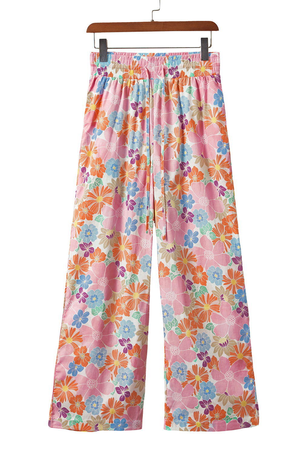 Green Floral Print Smocked Waist Loose Pants - Vesteeto