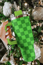 Green Plaid Print Stainless Cup with Straw & Lid - Vesteeto