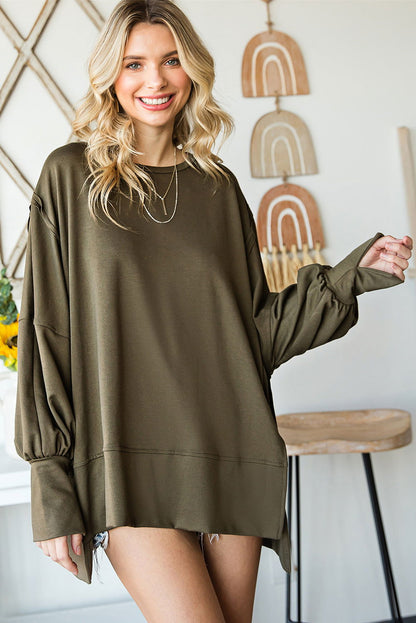 Green Slits Drop Shoulder Oversized Top - Vesteeto