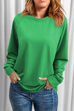 Green Solid Color Round Neck Raglan Sleeve Plain Sweatshirt - Vesteeto