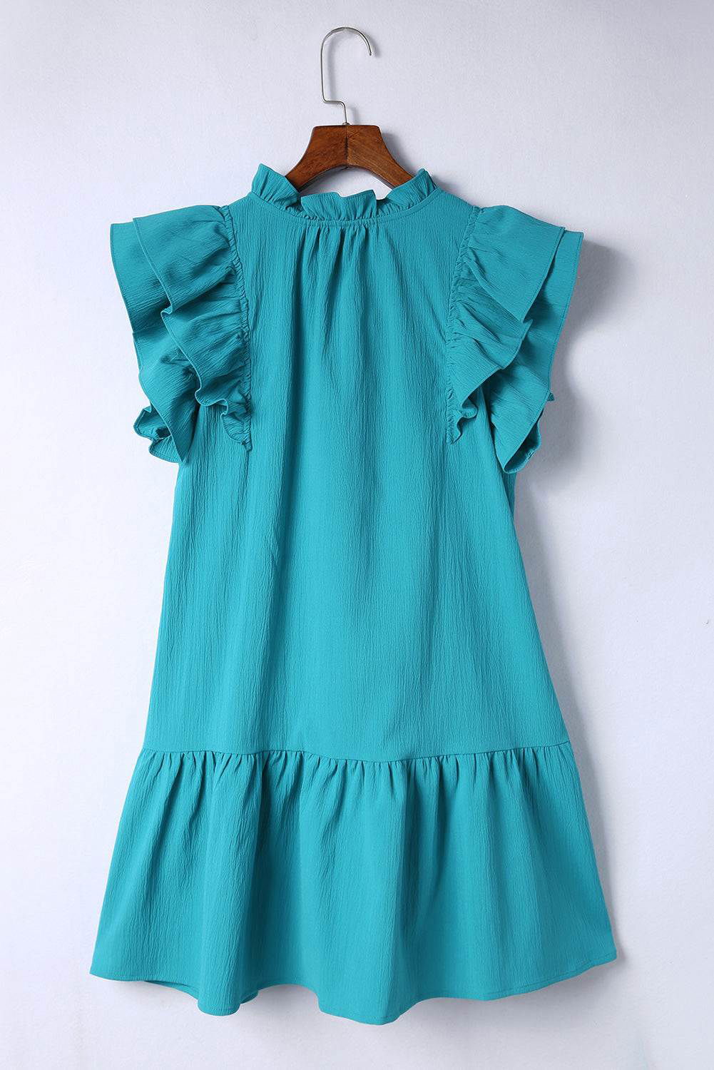 Green Tiered Ruffled Drawstring V Neck Short Dress With Pockets - Vesteeto