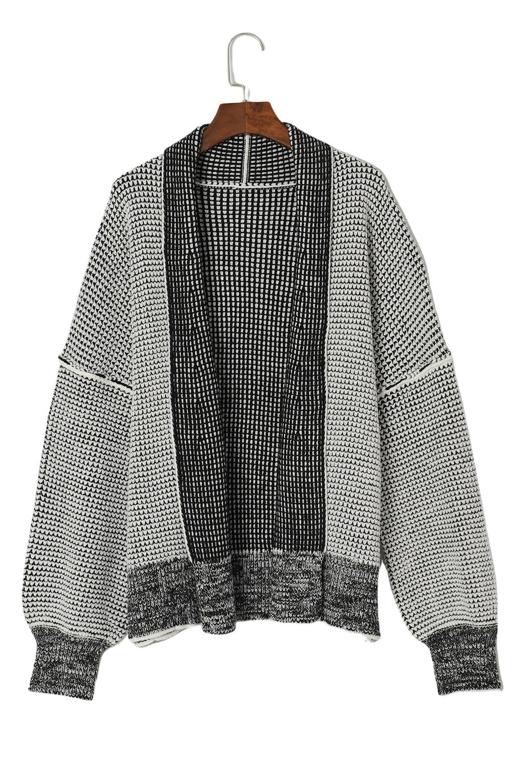 Grey Gingham Contrast Trim Open Front Cardigan - Vesteeto