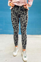 Grey Leopard Print Casual High Waist Leggings - Vesteeto