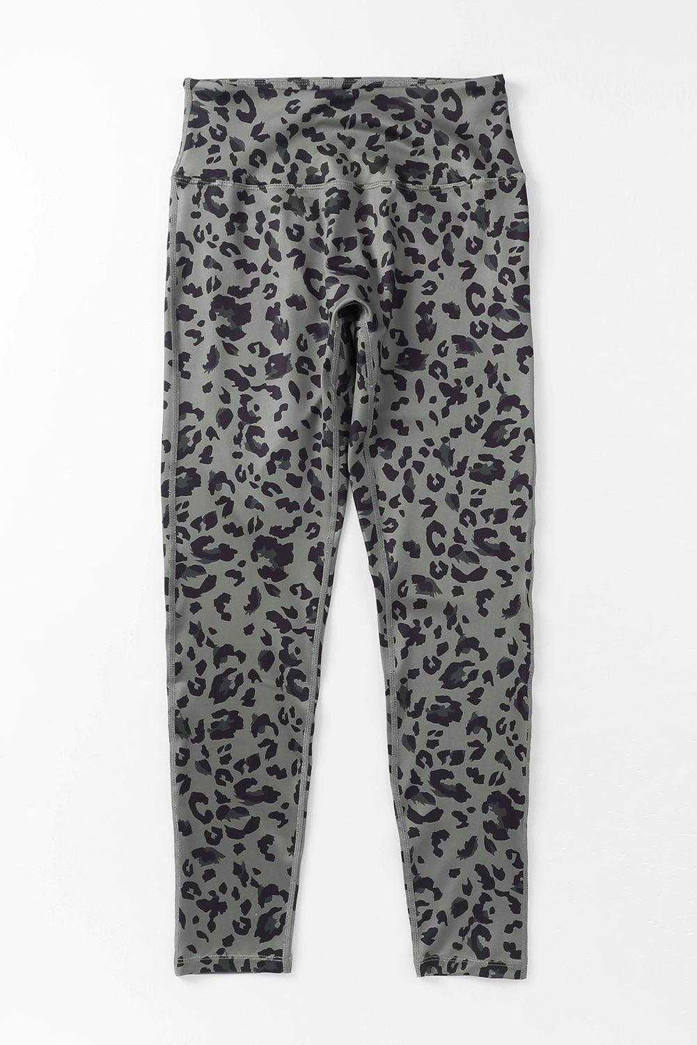 Grey Leopard Print Casual High Waist Leggings - Vesteeto