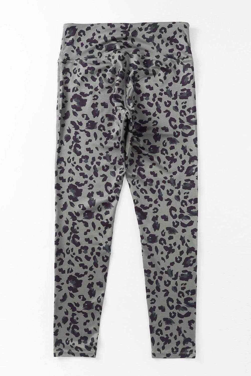 Grey Leopard Print Casual High Waist Leggings - Vesteeto