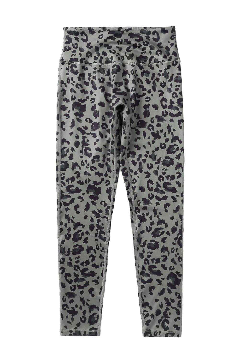 Grey Leopard Print Casual High Waist Leggings - Vesteeto