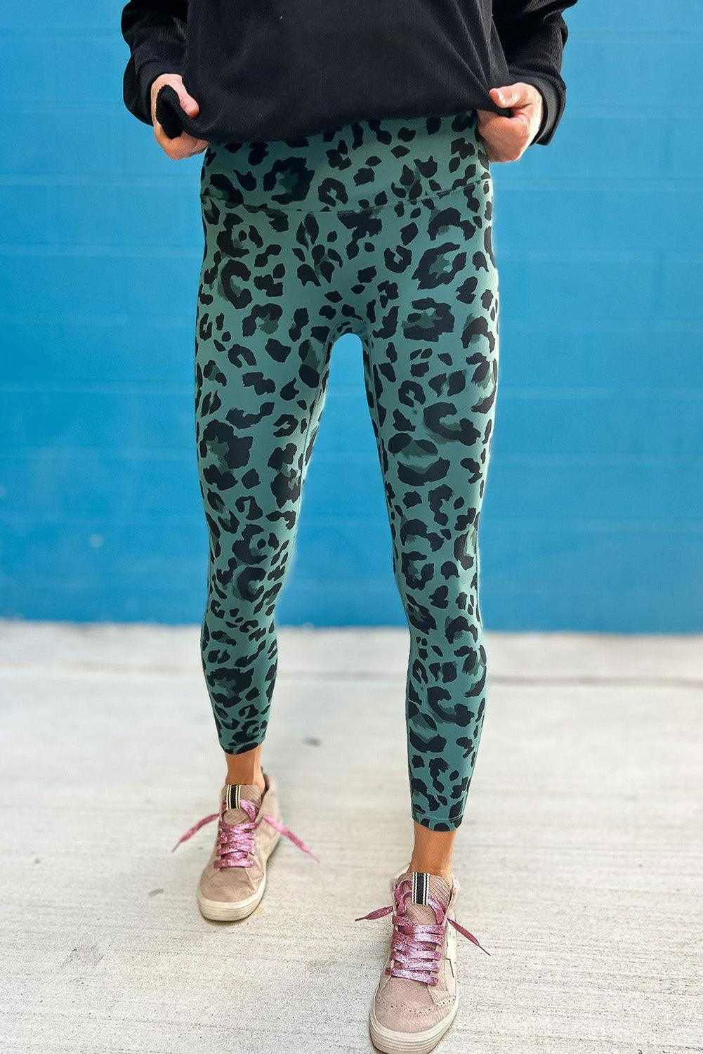 Grey Leopard Print Casual High Waist Leggings - Vesteeto