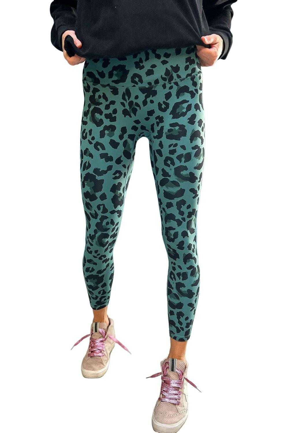 Grey Leopard Print Casual High Waist Leggings - Vesteeto