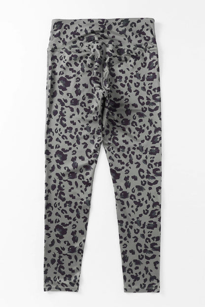 Grey Leopard Print Casual High Waist Leggings - Vesteeto