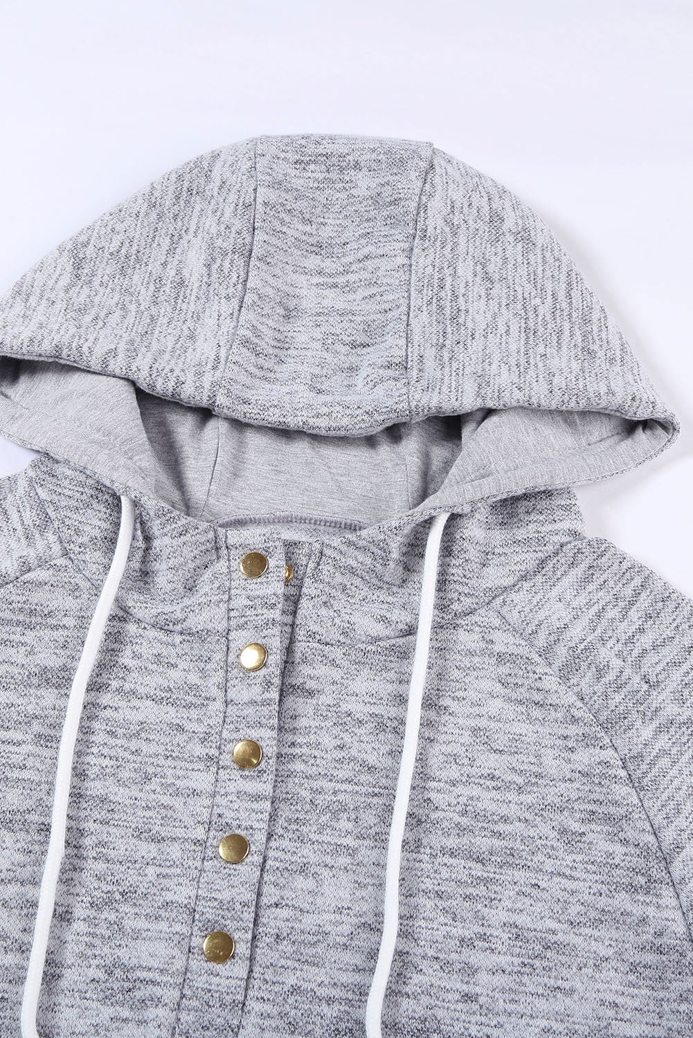 Grey Snap Button Long Sleeve Pullover Hoodie for Women - Vesteeto