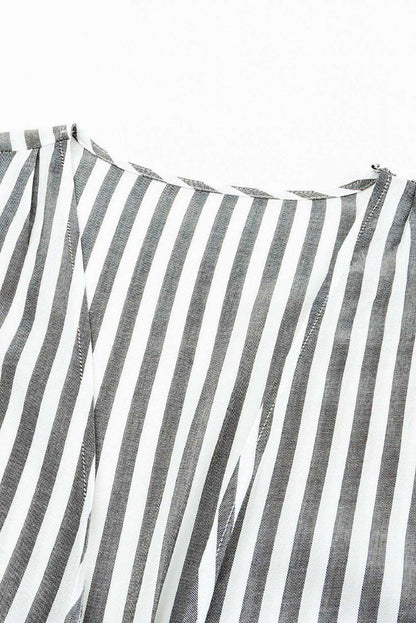 Grey Striped Print Tie Knot Front Romper With Pockets - Vesteeto