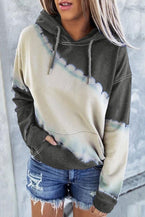 Grey Tie Dye Print Kangaroo Pocket Hoodie - Vesteeto