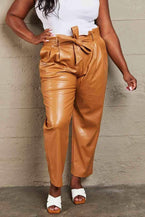 HEYSON Powerful You Full Size Faux Leather Paperbag Waist Pants - Vesteeto