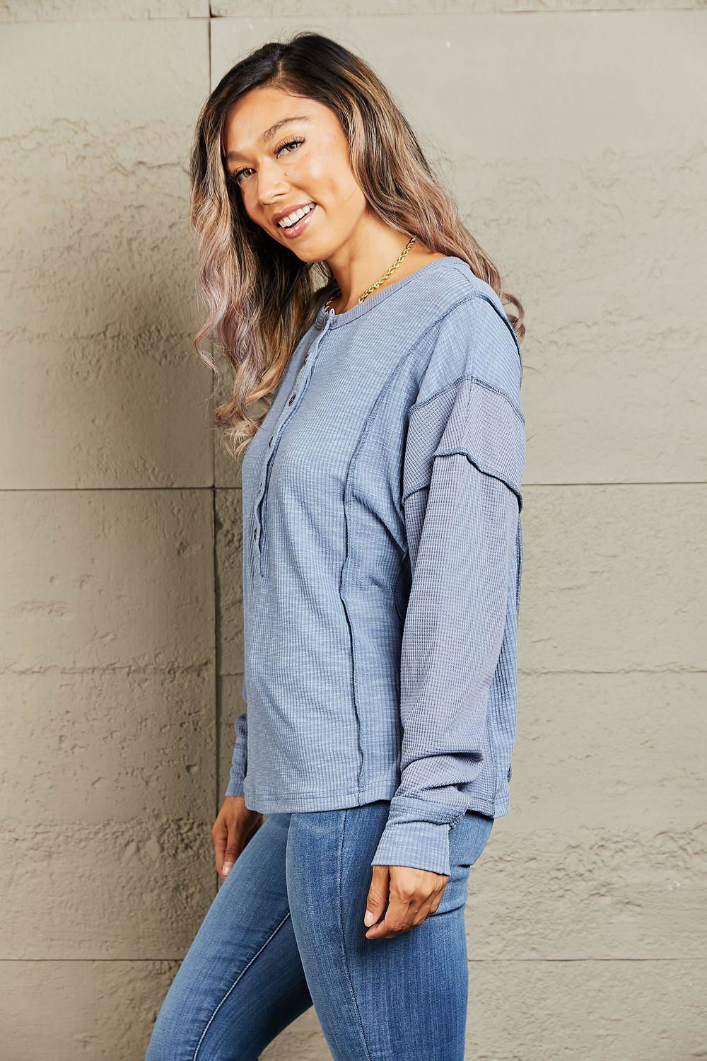 HEYSON Understand me Full Size Oversized Henley Top - Vesteeto