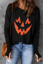 Halloween Pumpkin Face Graphic T-Shirt - Vesteeto