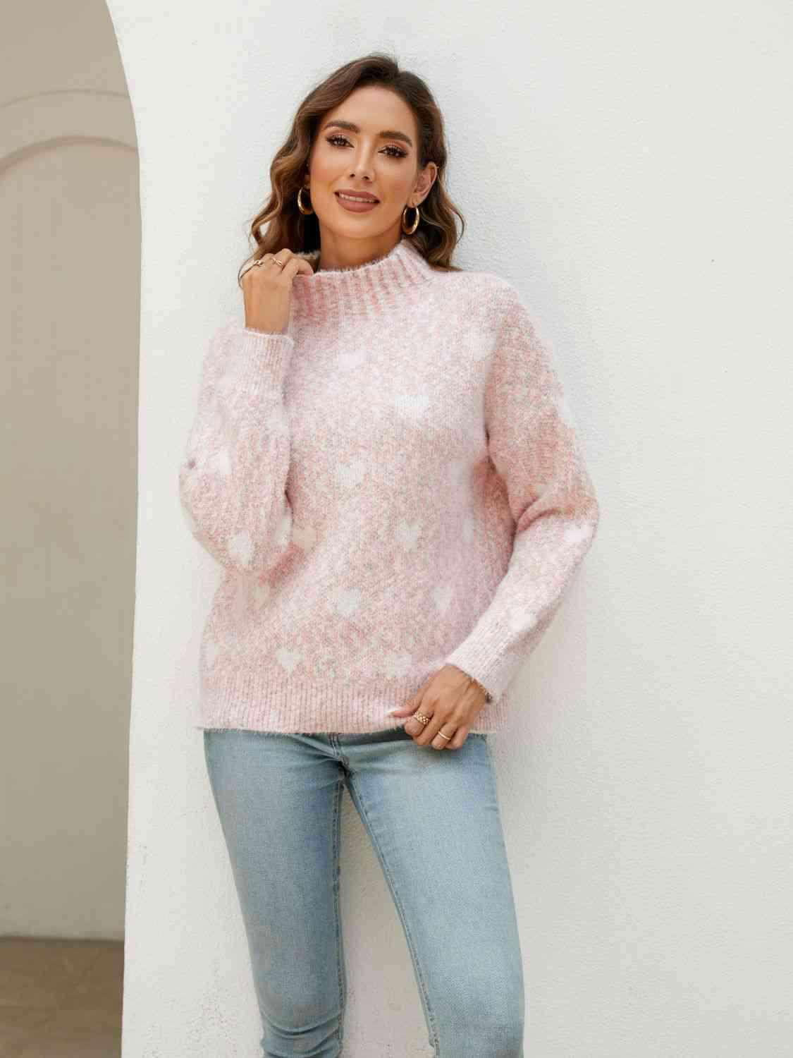 Heart Mock Neck Sweater - Vesteeto