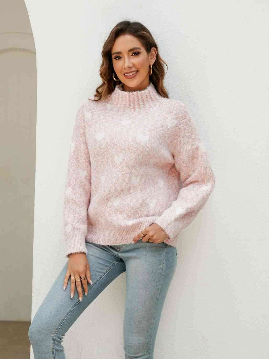 Heart Mock Neck Sweater - Vesteeto