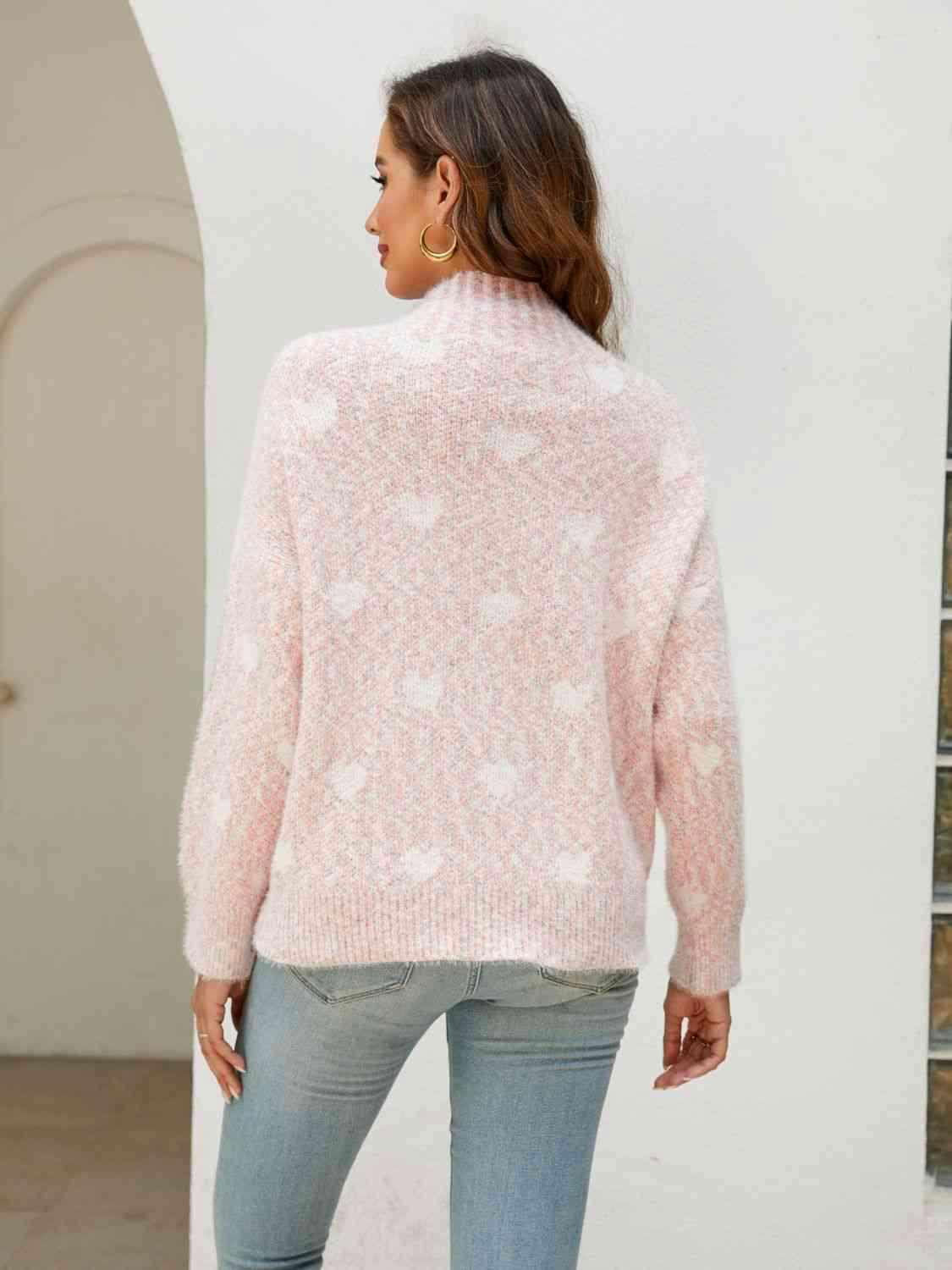 Heart Mock Neck Sweater - Vesteeto